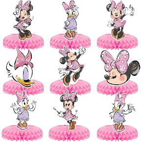 9PCS Pink Mouse Honeycomb Centerpieces For Birthday Party Decorations Table Centerpieces 3D Table Topper Birthday Party Supplies.