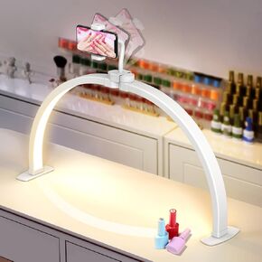 Half Moon Light for Nail Desk: 29" Foldable Half Moon Nail Desk Lamp with Phone Holder for Nail Beginner - Arch Nail Tech Light with 3 Color Modes & 10 Brightness for Manicure Salon (White, Large)