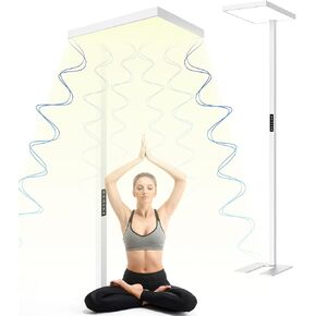 Soleil F1 40Hz مصباح الأرضية ، أشعة الشمس التناظرية ، تحسين التركيز والنوم ، 160W 40000 لوكس (MAX) ، أبيض ، 4000-5000K LED طيف كامل ، ضوء القراءة للعناية العين ، مصباح مكتب المكتب (أبيض ، قياسي)