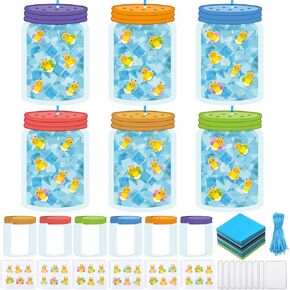 24 Sets Firefly Crafts Set Suncatcher Tissue Paper Crafts Kit DIY Firefly Mason Jar Party Decor Make Your Own VBS Supplies Decor Ornaments for Sunday School Camper Activities