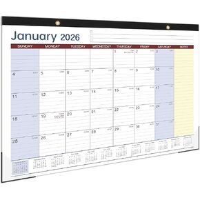 2026 Desk Calendar - Large Desk Calendar 2026, JAN 2026 - DEC 2026, Desk Pad Calendar, 17" x 12" Desk/Wall Calendar 2-in-1 with Notes, Corner Protector, Blocks