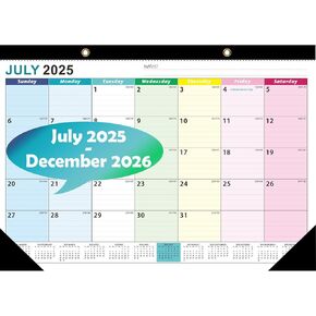 Desk Calendar 2025-2026,Monthly Planner from July 2025 to December 2026,Large 17" x 12",Clear Plastic Cover Desktop/Wall Calendar for Students Teachers & Schools(colorful)