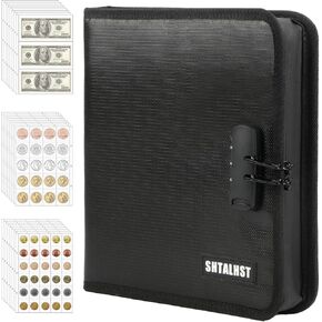Coin Collection Book with Lock, 520 Pockets Fireproof Coin Collection Holder & 36 Sleeves Currency Storage Case, Coin Binder Organizer Album for Pennies Quarters Stamp Badges