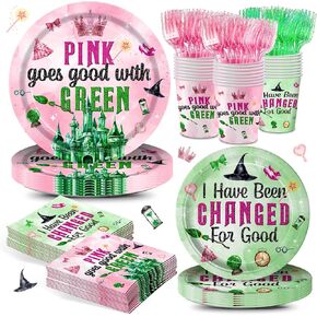 120pcs Witch Birthday Party Supplies Pink Going Going Going Goes Goes Goes Grow Green Plates Fackins يمكن التخلص منها في أدوات المائدة. in Kuwait