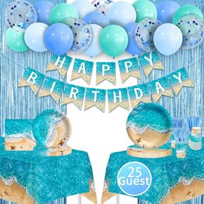 Beach Party Decorations Pool Party Plates and Napkins Sets [300 GSM], Maudundon Ocean Themed Party Decoration Beach Themed Decorations Birthday Party Supplies Coastal Bachelorette Decor Sea Shell Cups