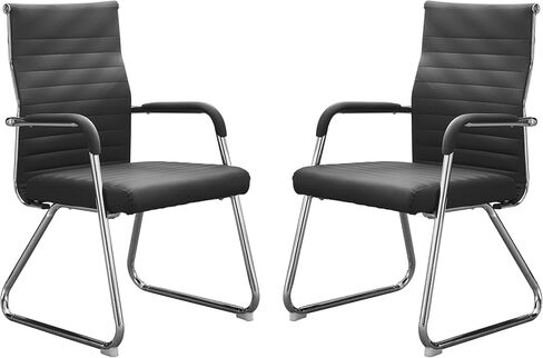 كراسي ضيوف مكتب Okeysen من 2 ، كراسي الاستقبال الجلدية الحديثة مع قاعدة منتصف وزلاجات ، كراسي مكتب لا عجل لغرفة الانتظار وغرفة المؤتمرات in Kuwait