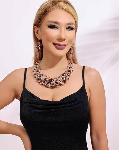 طقم اقراط وقلادة ذات ياقة مكتنزة كريستال من بوكار هدية للنساء (NK-10260-set) in Kuwait