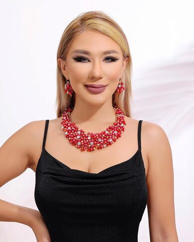 طقم اقراط وقلادة ذات ياقة مكتنزة كريستال من بوكار هدية للنساء (NK-10260-set) in Kuwait