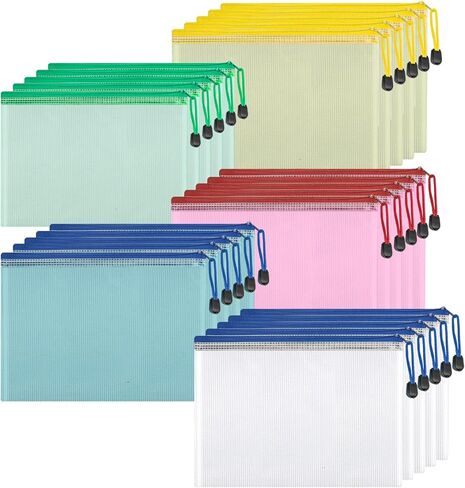 25 Pack Mesh Zipper Pouch Bags, A5 Plastic Zipper Pouches for Organization, Zipper Bags for Organizing Storage Letter Size Label Pocket Board Game Document Bag for Office Classroom School Supplies in Saudi Arabia