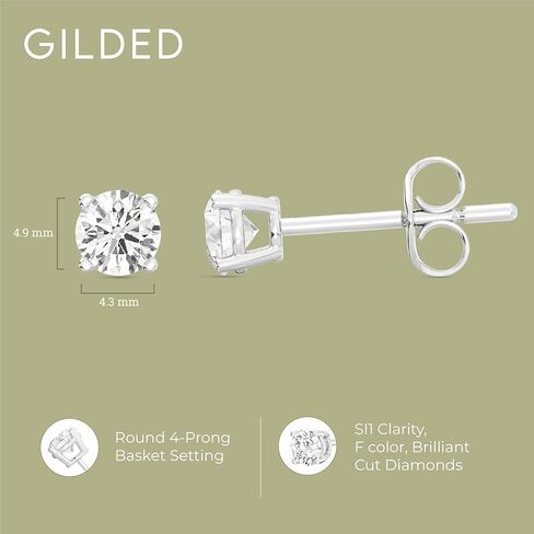 Gilded 1/4 ct. T.W. Round Lab Diamond (SI1-SI2 Clarity, F-G Color) and Sterling Silver Stud Earrings in Saudi Arabia