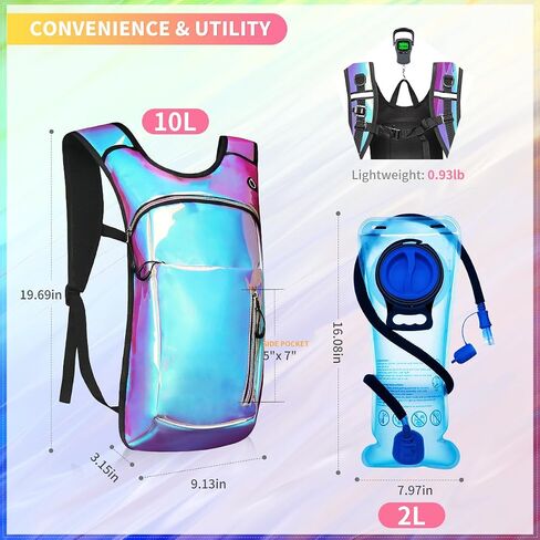 Hydration Backpack, Water Backpack with 2L Hydration Bladder, Rave Backpack Hydration Pack, Festival Essential for Raves, Hiking, Cycling, Climbing, Running, Outdoor, Camping and More in Kuwait