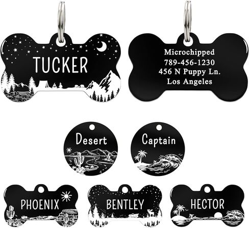 UltraJoys Custom Dog Tags - Stainless Steel, Personalized Front & Back Engraving, Optional Both Sides, Large Bone Tag with Camping Design in Kuwait