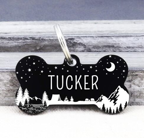 UltraJoys Custom Dog Tags - Stainless Steel, Personalized Front & Back Engraving, Optional Both Sides, Large Bone Tag with Camping Design in Kuwait