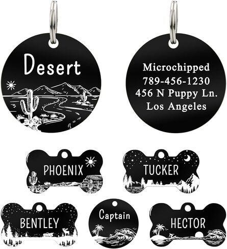 UltraJoys Custom Dog Tags - Stainless Steel, Personalized Front & Back Engraving, Optional Both Sides, Large Bone Tag with Camping Design in Kuwait