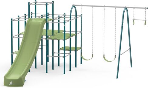 Modular Jungle Gym Set for Kids by ACTIVPLAY, Outdoor Playset, Swing, Slide, Monkey Bars, Jungle Line, Hanging Bridge, Rust Resistant, Adjustable Platforms with Safety Grooves, Heavy Duty Metal Frame in Saudi Arabia