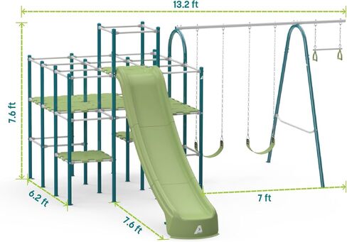 Modular Jungle Gym Set for Kids by ACTIVPLAY, Outdoor Playset, Swing, Slide, Monkey Bars, Jungle Line, Hanging Bridge, Rust Resistant, Adjustable Platforms with Safety Grooves, Heavy Duty Metal Frame in Saudi Arabia