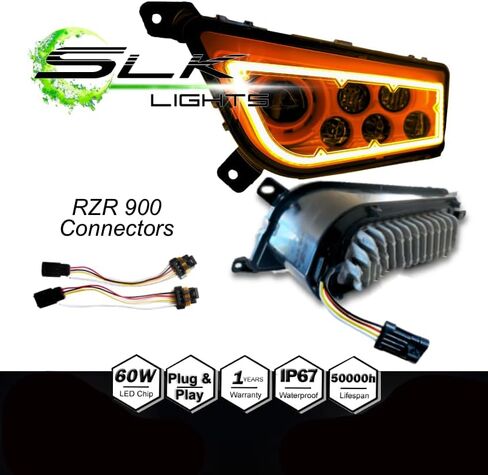 SLK-Lights PREMIUM RED Razor RZR LED Headlight Halo Turn Signal Kit Street Legal (يناسب: 2015-2021) (أحمر مزدوج اللون SwitchBack Halo أبيض / كهرمان) in Kuwait