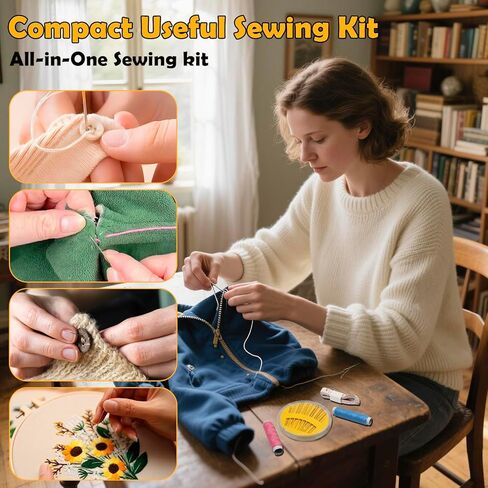 Portable Sewing Kit for Travel, Home & DIY – Complete Sewing Supplies with Thread, Needles, Scissors, Buttons, Measuring Tape – Perfect Gift for Beginners, Kids, Adults, Moms & Grandmas in Kuwait