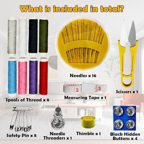Portable Sewing Kit for Travel, Home & DIY – Complete Sewing Supplies with Thread, Needles, Scissors, Buttons, Measuring Tape – Perfect Gift for Beginners, Kids, Adults, Moms & Grandmas in Kuwait