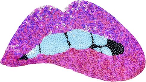 Lips Iron on Patches Large Sequin Lip Patches for Jacket & Clothing Appliques (Pink) in Saudi Arabia