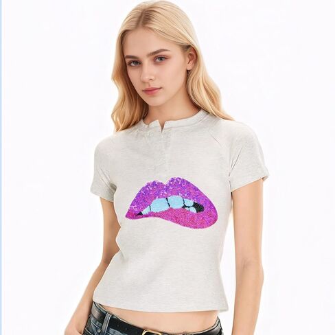 Lips Iron on Patches Large Sequin Lip Patches for Jacket & Clothing Appliques (Pink) in Saudi Arabia