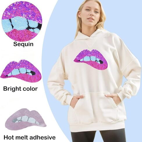 Lips Iron on Patches Large Sequin Lip Patches for Jacket & Clothing Appliques (Pink) in Saudi Arabia