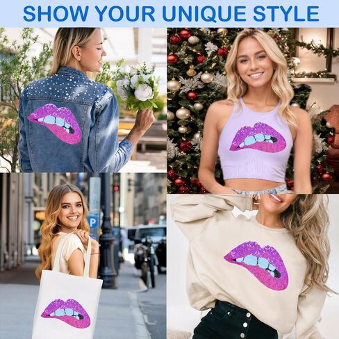 Lips Iron on Patches Large Sequin Lip Patches for Jacket & Clothing Appliques (Pink) in Saudi Arabia