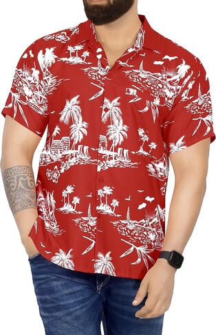 LA LEELA Men's Hawaiian Shirts Short Sleeve Button Down Shirt Mens Summer Shirts Casual Beach Vacation Hawaii Island Shirts for Men Funny XS Tropical, Blue in Saudi Arabia