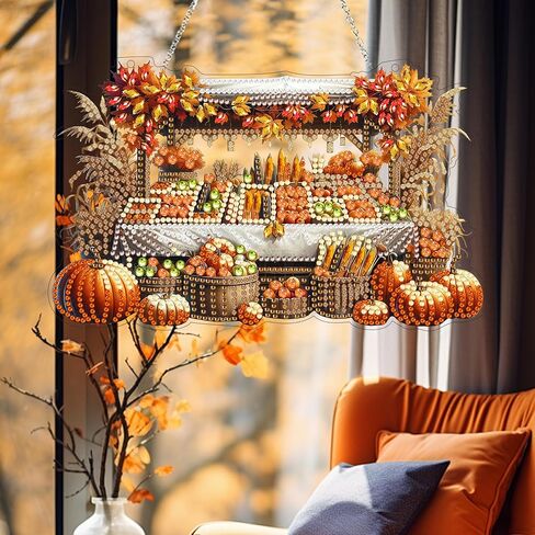 طقم معلق للفن الماسي للبالغين ، وحجر الراين على شكل خاص ، مزدوج الوجهين 5D DIY أكريليك فني للفنون النافذة المعلقات حديقة الجدار معلقة زخرفة معلقة (قرع عيد الهالوين) in Kuwait