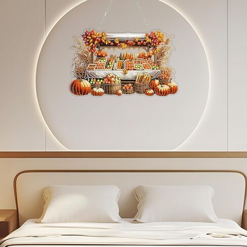 طقم معلق للفن الماسي للبالغين ، وحجر الراين على شكل خاص ، مزدوج الوجهين 5D DIY أكريليك فني للفنون النافذة المعلقات حديقة الجدار معلقة زخرفة معلقة (قرع عيد الهالوين) in Kuwait