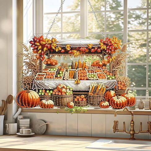 طقم معلق للفن الماسي للبالغين ، وحجر الراين على شكل خاص ، مزدوج الوجهين 5D DIY أكريليك فني للفنون النافذة المعلقات حديقة الجدار معلقة زخرفة معلقة (قرع عيد الهالوين) in Kuwait