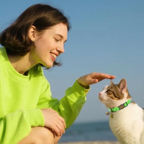 Cat Collar Breakaway, Personalized Leather Cat Collar with Bells-Adjustable Customized Collar with Name & Phone Number Tag for Girl Boy Cats-Quick Release Buckle for Cats & Kittens(Teal) in Kuwait