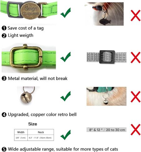 Cat Collar Breakaway, Personalized Leather Cat Collar with Bells-Adjustable Customized Collar with Name & Phone Number Tag for Girl Boy Cats-Quick Release Buckle for Cats & Kittens(Teal) in Kuwait