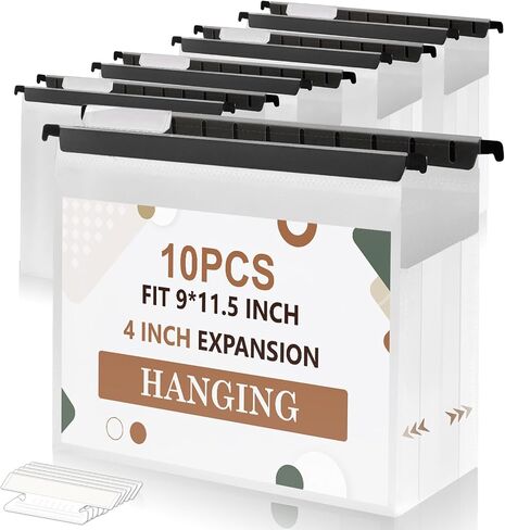 10 PCS سعة إضافية من البلاستيك معلق المجلد المجلد المجلد المجلد المجلد علامات تبويب معززة مع تمدد 2 بوصة الثقيلة وحشية إدراج أسود لدخول المجلدات المعلقة الخزانة (2 بوصة ، 10) in Kuwait