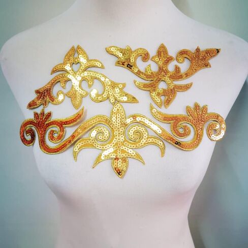 3pcs Gold Sequins Applique Patches Clothing DIY Embroidery Sticker Blossom (E) in Saudi Arabia