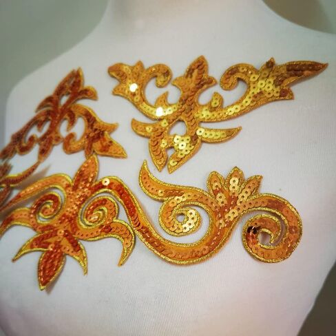 3pcs Gold Sequins Applique Patches Clothing DIY Embroidery Sticker Blossom (E) in Saudi Arabia