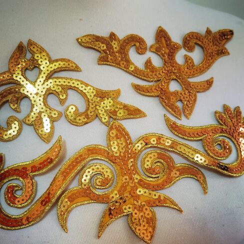 3pcs Gold Sequins Applique Patches Clothing DIY Embroidery Sticker Blossom (E) in Saudi Arabia