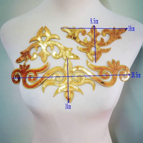 3pcs Gold Sequins Applique Patches Clothing DIY Embroidery Sticker Blossom (E) in Saudi Arabia