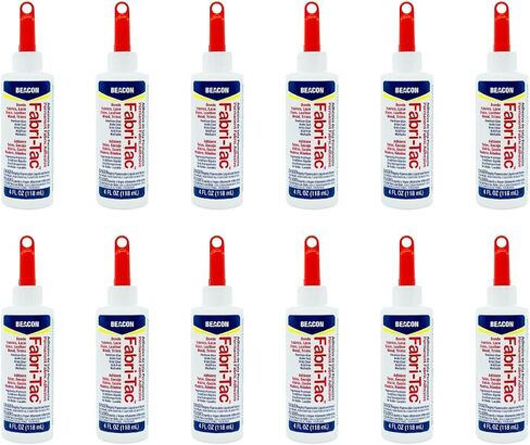 BEACON Fabri-Tac Premium Fabric Glue - Quick Drying, Crystal Clear, Permanent - for Fabrics, Canvas, Lace, Wood and More, 4-Ounce, 12-Pack in Kuwait