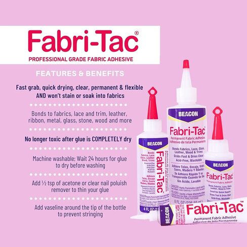 BEACON Fabri-Tac Premium Fabric Glue - Quick Drying, Crystal Clear, Permanent - for Fabrics, Canvas, Lace, Wood and More, 4-Ounce, 12-Pack in Kuwait
