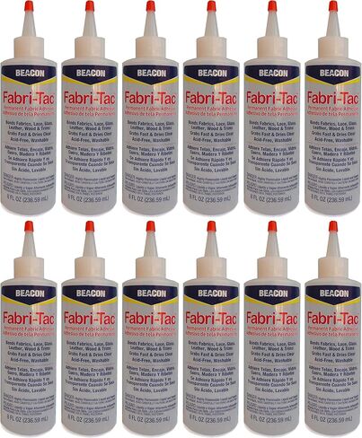 BEACON Fabri-Tac Premium Fabric Glue - Quick Drying, Crystal Clear, Permanent - for Fabrics, Canvas, Lace, Wood and More, 4-Ounce, 12-Pack in Kuwait