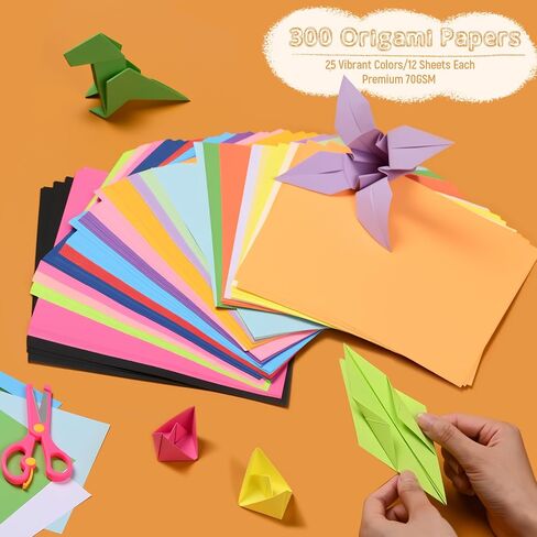 300 Sheets Origami Paper, 25 Colors Origami Paper 6x6, Double Sided Color 6" Square Oragami Paper for Scrapbook Decor, Folding Crafts Kids DIY School Arts Crafts in Saudi Arabia