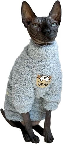 Sphynx Cat Clothes Hairless Cat Super Soft Warm Fleece T Shirt Elastic Winter Sweater Outfit, Pet Clothes for Sphynx Cat Coat for Cats and Small Dogs Apparel (Blue, Large) in Saudi Arabia