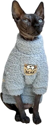 Sphynx Cat Clothes Hairless Cat Super Soft Warm Fleece T Shirt Elastic Winter Sweater Outfit, Pet Clothes for Sphynx Cat Coat for Cats and Small Dogs Apparel (Blue, Large) in Saudi Arabia