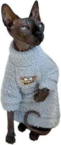 Sphynx Cat Clothes Hairless Cat Super Soft Warm Fleece T Shirt Elastic Winter Sweater Outfit, Pet Clothes for Sphynx Cat Coat for Cats and Small Dogs Apparel (Blue, Large) in Saudi Arabia