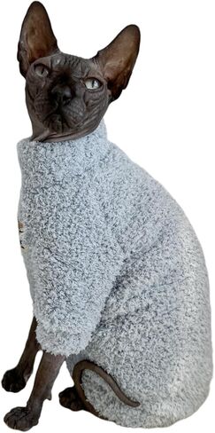 Sphynx Cat Clothes Hairless Cat Super Soft Warm Fleece T Shirt Elastic Winter Sweater Outfit, Pet Clothes for Sphynx Cat Coat for Cats and Small Dogs Apparel (Blue, Large) in Saudi Arabia