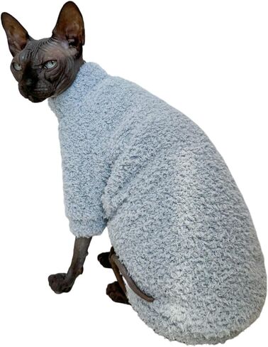 Sphynx Cat Clothes Hairless Cat Super Soft Warm Fleece T Shirt Elastic Winter Sweater Outfit, Pet Clothes for Sphynx Cat Coat for Cats and Small Dogs Apparel (Blue, Large) in Saudi Arabia