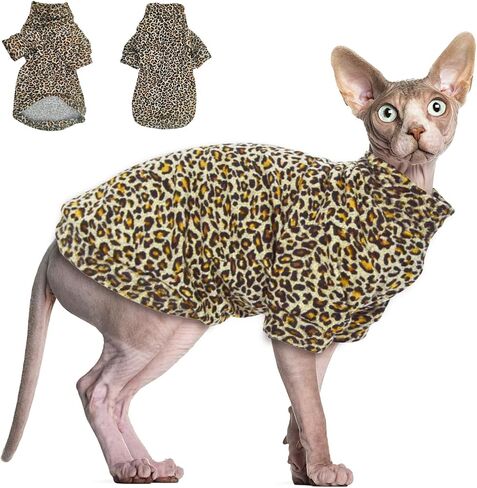 Sphynx Cat Sweater Leopard Hairless Cat Clothes Sweater Shirt Soft Warm Long Sleeves Pullover Pet Clothes Pajamas Dog Cloth for Small Dogs Jumpsuit Pet Sweaters (Leopard, Small) in Kuwait