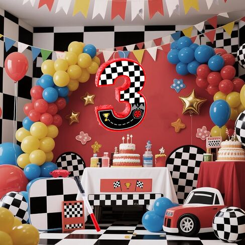 16 بوصة رقم 3 سباق سيارة بيناتا مع 16 بوصة piñata عصا عصا العصا عصب لها لويت فتاة الأطفال 3RD عيد ميلاد ديكورات (3) in Kuwait