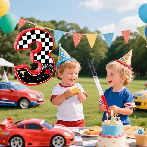 16 بوصة رقم 3 سباق سيارة بيناتا مع 16 بوصة piñata عصا عصا العصا عصب لها لويت فتاة الأطفال 3RD عيد ميلاد ديكورات (3) in Kuwait
